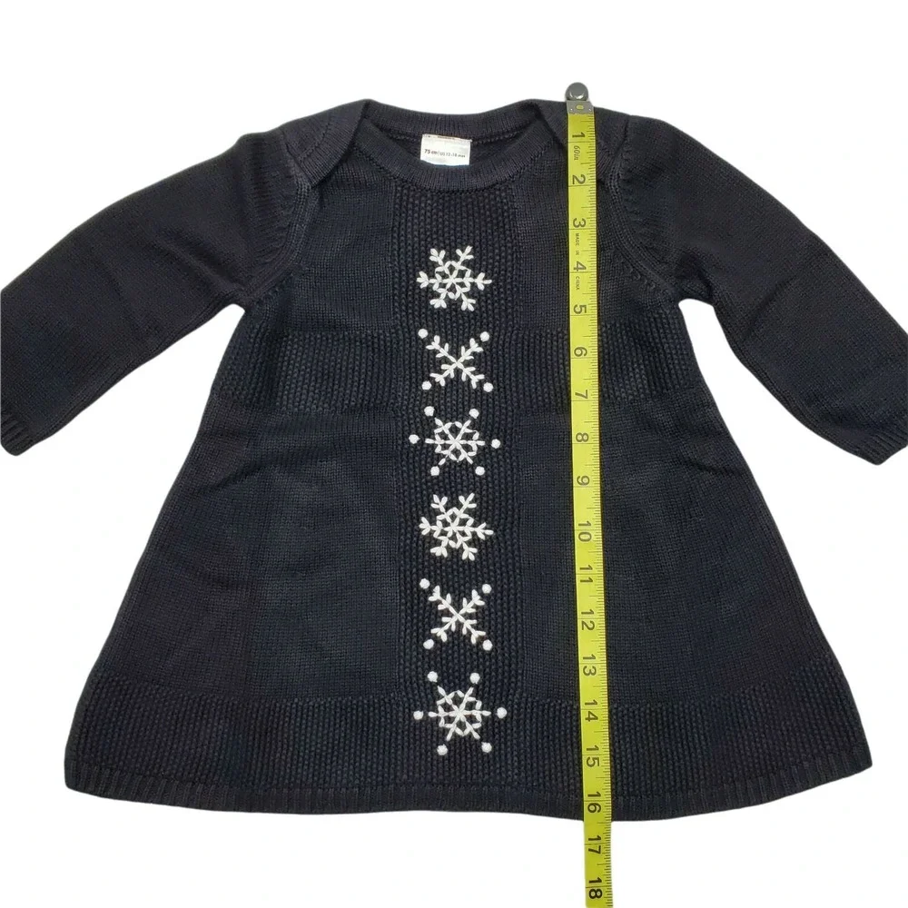 Hanna Andersson Knit‎ Dress Sz 75 Cm 12-18 Month Holiday Novelty Black Snowflake